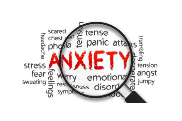 Emotions felt when struggling with anxiety organized in a pattern with a magnify glass over the word "anxiety".