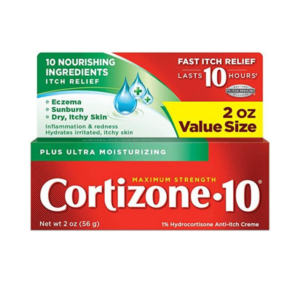 2 ounce ultra moisturizing tube of Cortizone 10 for fast itch relief of eczema, sunburn, and dry, itchy skin.