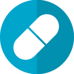 a blue and white drug icon, pill icon, or medicine icon.